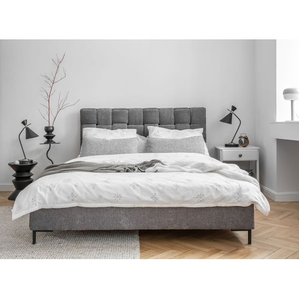 Pelēka polsterēta divvietīga gulta ar redelēm 140x200 cm Eve – Miuform-image-1