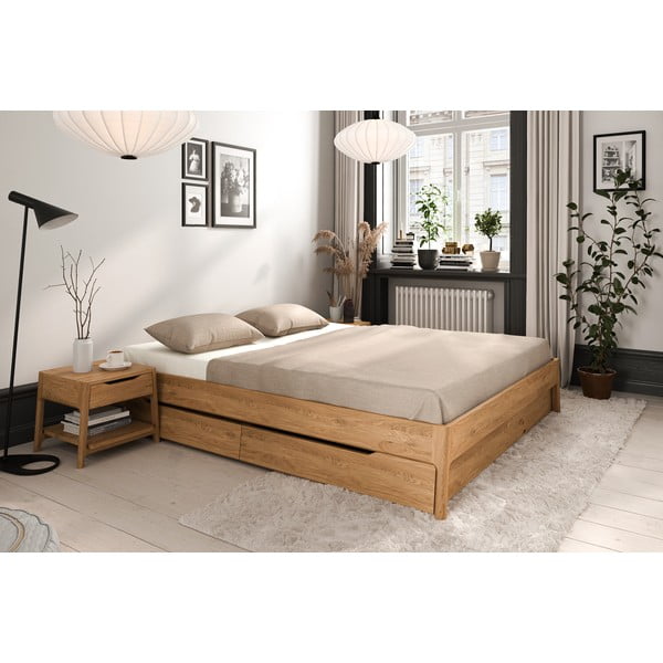 Dabīga toņa ozola masīvkoka divvietīga gulta 140x200 cm Twig – The Beds-image-3