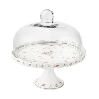 Balts porcelāna kūku statīvs ar stikla vāku Brandani Nonna Rosa, ø 28 cm