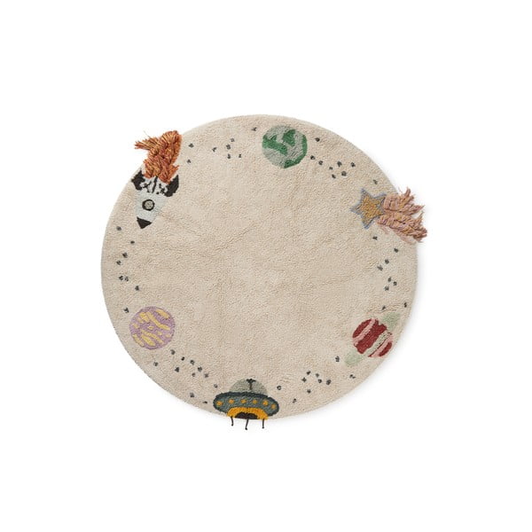 Krēmkrāsas mazgājams/ar rokām darināts kokvilnas bērnu rotaļu paklājs ø140 cm Interstellar Journey – Lorena Canals