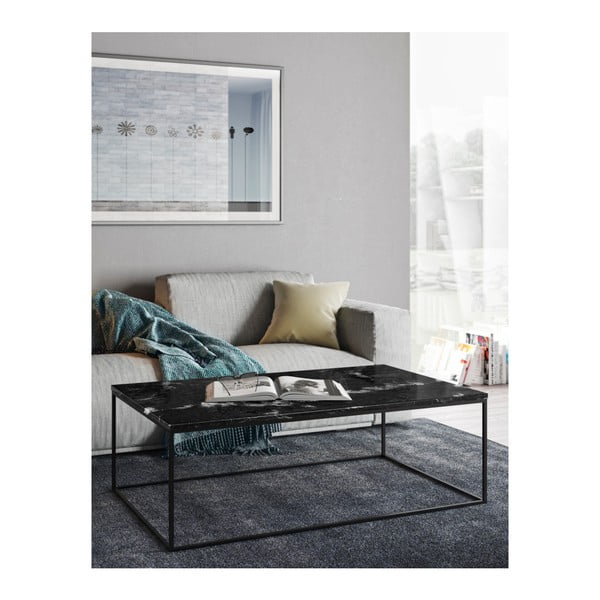 Melns marmora kafijas galdiņš ar melnām kājām TemaHome Gleam, 120 x 75 cm-image-4