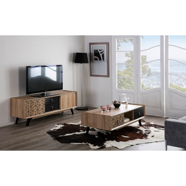 Žurnālgaldiņš ar 2 atvilktnēm Marckeric Ceilan, ozolkoka imitācija-image-1