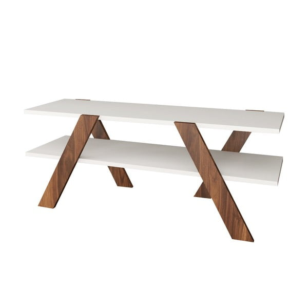 Balts/dabīga toņa TV galdiņš ar riekstkoka imitāciju 120x33 cm Basic – Kalune Design