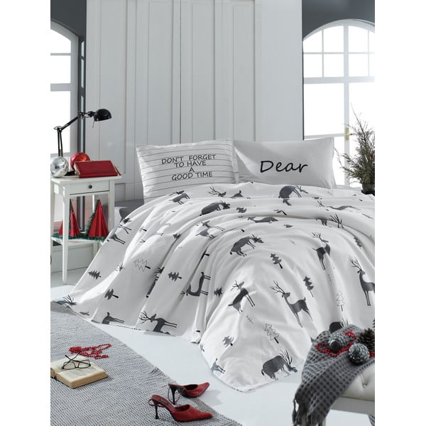 Balts kokvilnas gultas pārklāja, palaga un spilvendrānas komplekts divguļamai gultai EnLora Home GoodTime White, 160 x 235 cm