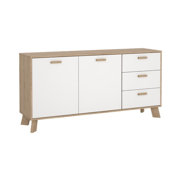 Balta/dabīga toņa kumode ar ozolkoka imitāciju 147x73x39 cm Ikast – Tvilum-image-2