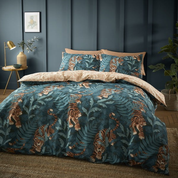 Zaļa/brūna vienguļamā gultas veļa 135x200 cm Tropic Tiger Leaf – Catherine Lansfield
