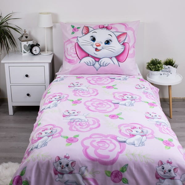 Rozā vienguļamā kokvilnas bērnu gultas veļa 140x200 cm Marie Cat "Pink" – Jerry Fabrics-image-2
