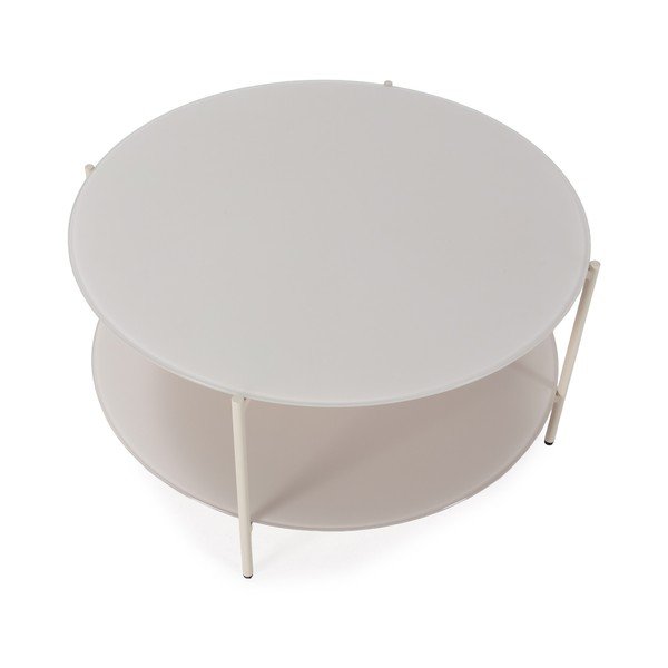Krēmkrāsas apaļš žurnālgaldiņš ar stikla galda virsmu ø 83 cm Davi – MOME-image-2