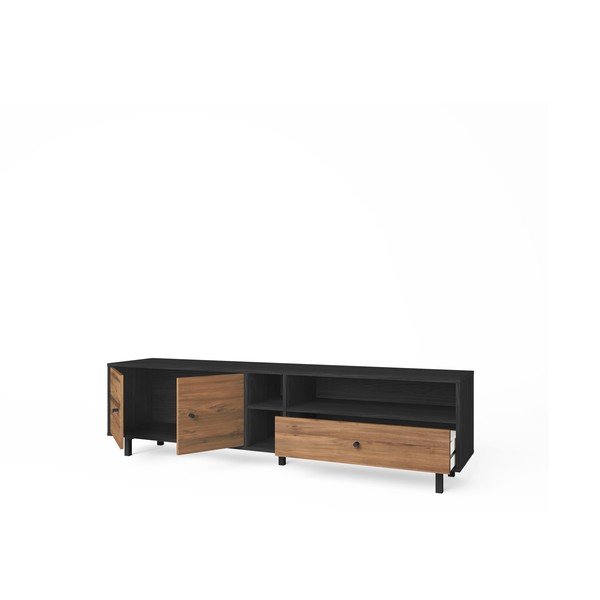 Melns/dabīga toņa TV galdiņš ar riekstkoka imitāciju 180x47 cm Roald – Marckeric-image-4