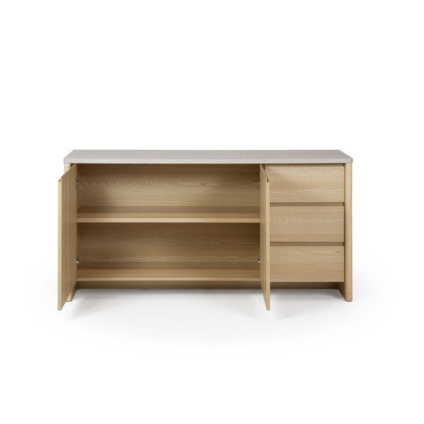 Balta/gaiša dabīga toņa kumode ar ozolkoka imitāciju 163x80x45 cm Dore – Marckeric-image-2