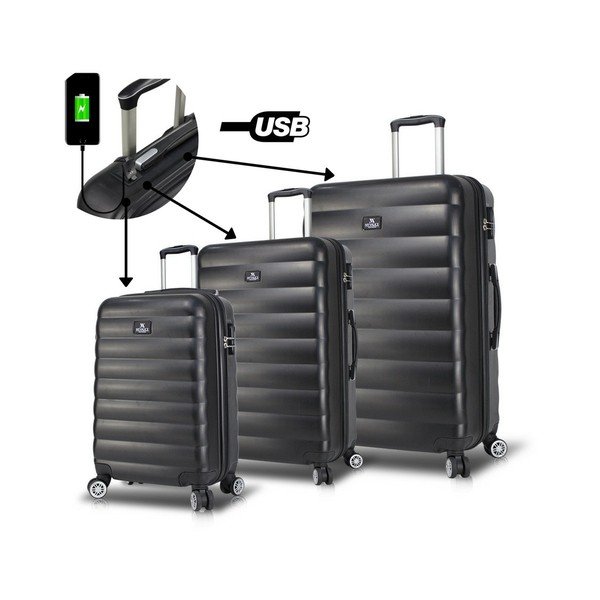 My Valice RESSO Travel 3 melnu rullējošu koferu komplekts ar USB pieslēgvietām-image-1