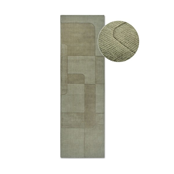 Zaļš ar rokām darināts vilnas celiņa paklājs 80x250 cm Charlotte – Villeroy&Boch