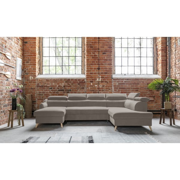 Gaiši brūns samta salokāms stūra dīvāns (ar labo stūri/U veida) Sweet Harmony – Miuform-image-1