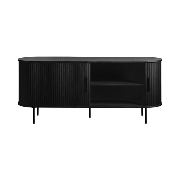 Melna zema kumode ar ozolkoka imitāciju ar bīdāmām durvīm 76x180 cm Nola – Unique Furniture-image-3