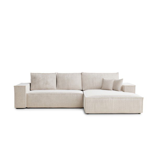 Krēmkrāsas salokāms stūra dīvāns no šenila auduma ar uzglabāšanas vietu (ar labo stūri/ar zvilni) Maze – Maison de Rêve