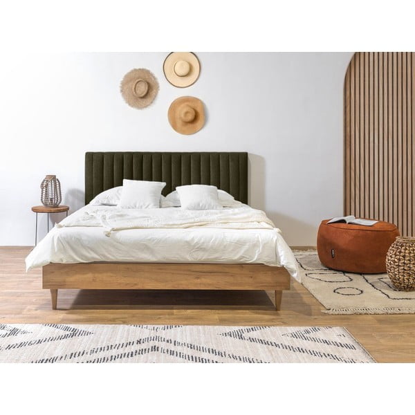 Tumši zaļa/dabīga toņa divvietīga gulta ar redelēm 180x200 cm Oceane – Bobochic Paris-image-2