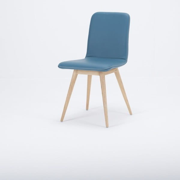 Ēdamistabas krēsls no ozolkoka masīvkoka ar tirkīza ādas Gazzda Ena sēdekli