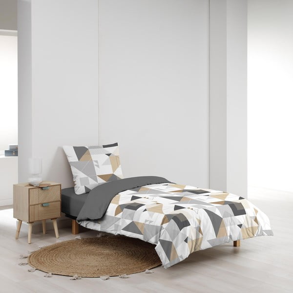 Balta/pelēka vienguļamā mikrošķiedras gultas veļa 140x200 cm Trigone – douceur d'intérieur-image-2