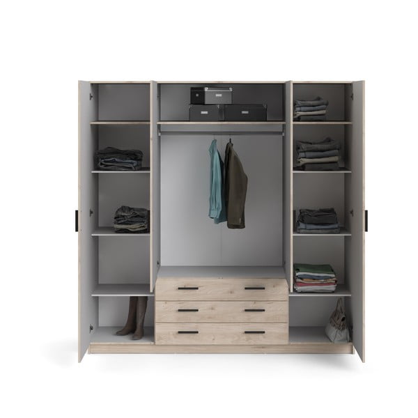 Dabīga toņa drēbju skapis ar ozolkoka imitāciju 196x200 cm Sprint – Tvilum-image-3