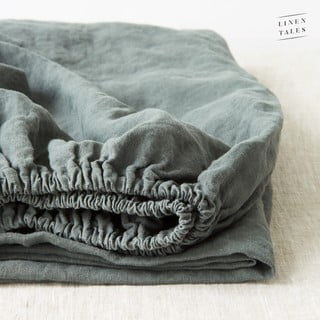 Tumši zaļš lina palags ar gumiju 200x180 cm – Linen Tales