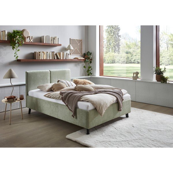 Gaiši zaļa polsterēta divvietīga gulta ar redelēm 140x200 cm Piano – Meise Möbel-image-1