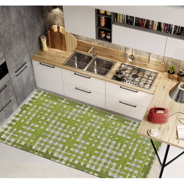 Zaļš mazgājams celiņa paklājs 55x115 cm Dama Verde – Floorita-image-1