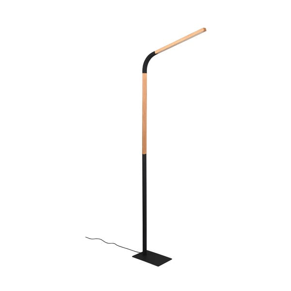 Melna/dabīga toņa LED stāvlampa ar koka abažūru (augstums 169,5 cm) Norris – Trio-image-1