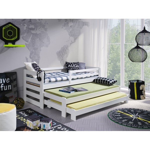 Balta bērnu gulta no priedes koka ar izvelkamu gultu 70x160 cm Rico – Lano Meble-image-1