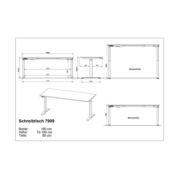 Regulējams darba galds ar elektriski regulējamu augstumu ar ozolkoka imitācijas galda virsmu 80x180 cm Lissabon – Germania-image-2