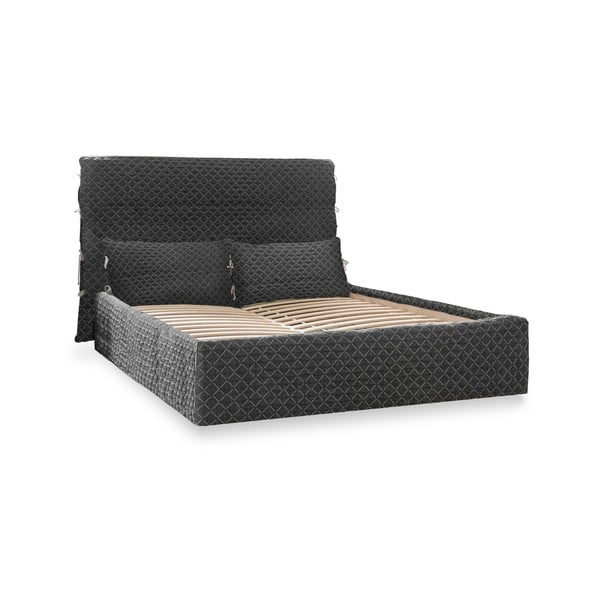 Melna mīksta divvietīga gulta ar režģi 180x200 cm Sleepy Luna – Miuform