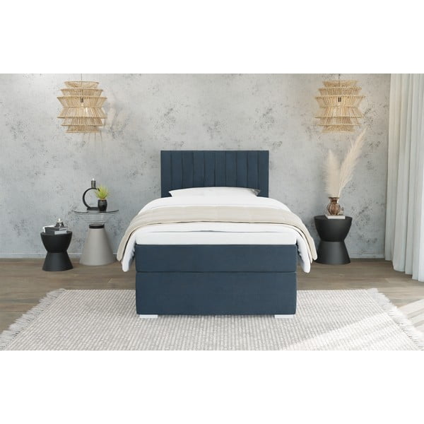 Tumši zila polsterēta vienvietīga gulta ar veļas kasti un redelēm  90x200 cm Bunny – Ropez-image-2