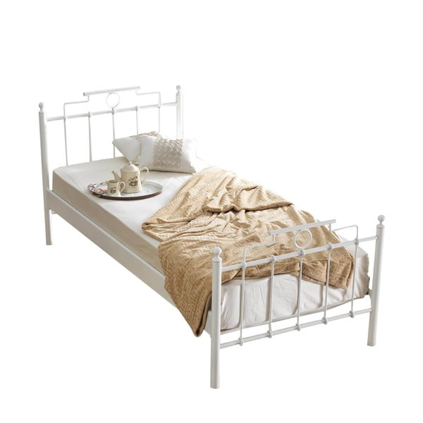 Balta metāla vienvietīga gulta ar režģi 90x200 cm Hatkus – Kalune Design