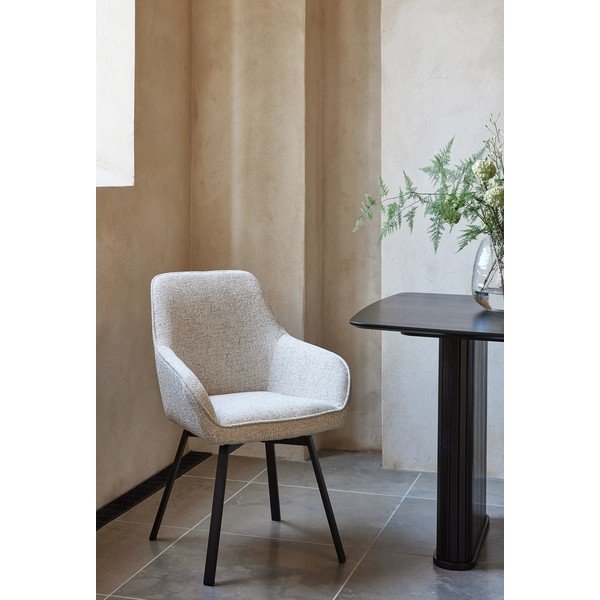 Gaiši pelēks polsterēts ēdamistabas krēsls ar roku balstiem Alma – Unique Furniture-image-1