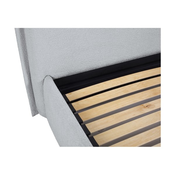 Pelēka polsterēta divvietīga gulta ar veļas kasti un redelēm 180x200 cm Armie – Milo Casa-image-4