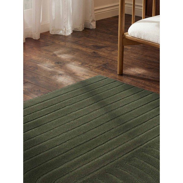 Tumši zaļš ar rokām darināts vilnas paklājs 80x150 cm Arcura – Vikosa-image-3