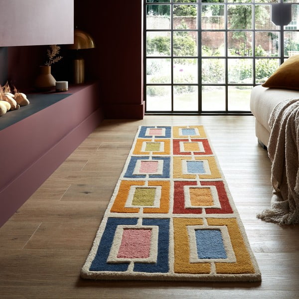 Ar rokām darināts vilnas celiņa paklājs 60x230 cm Retro Blocks – Flair Rugs-image-1