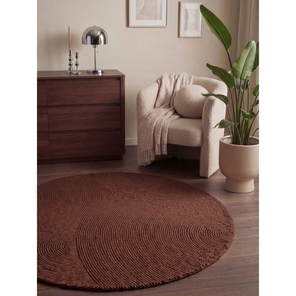 Ķieģeļu sarkans ar rokām darināts vilnas apaļš paklājs ø 150 cm Calmio – Hanse Home-image-1