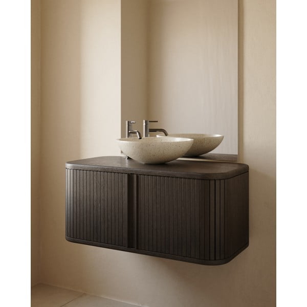 Tumši brūns piekarams skapītis zem izlietnes ar oškoka imitāciju 90x40 cm Mailen – Kave Home-image-1