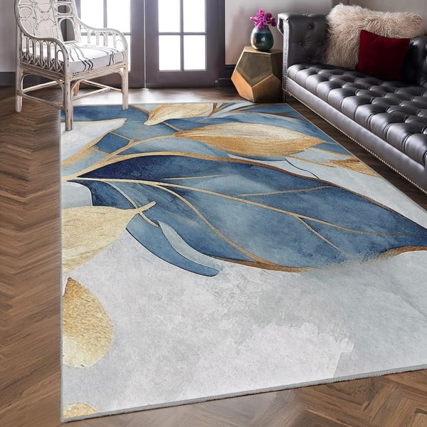Zils/zelta krāsas mazgājams paklājs 160x230 cm Golden Leaves – Mila Home-image-4