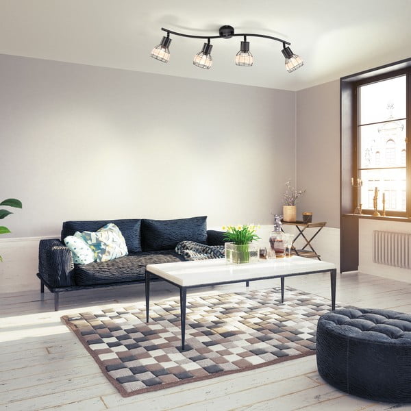 Melna griestu lampa ar metāla/rotangpalmas abažūru 10,5x70 cm Straw – Fischer & Honsel-image-1