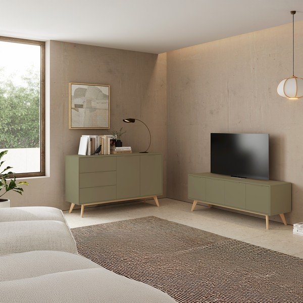 Zaļš matēts TV galdiņš 140x53x40 cm Campus – Marckeric-image-1