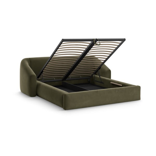Zaļa polsterēta divvietīga gulta ar veļas kasti ar redelēm 160x200 cm Campi – Cosmopolitan Design-image-1