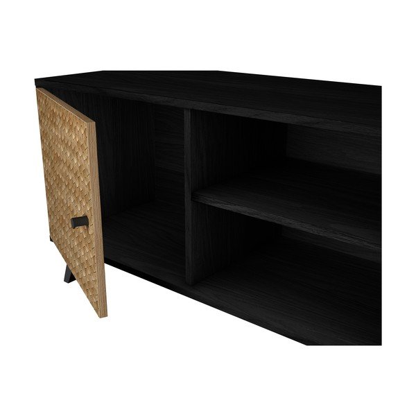 Melns TV galdiņš ar eksotiskā koka imitāciju 136x53 cm Hanoi – Marckeric-image-1