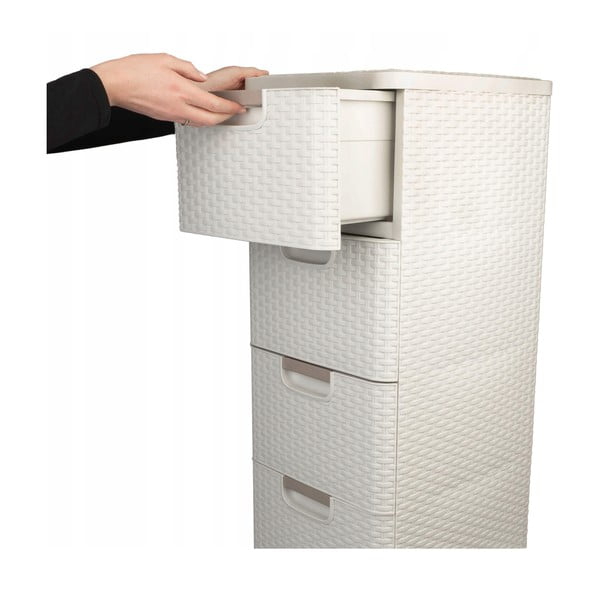 Krēmkrāsas plastmasas augsts vannas istabas skapis 33x79 cm Rattan – Curver-image-1