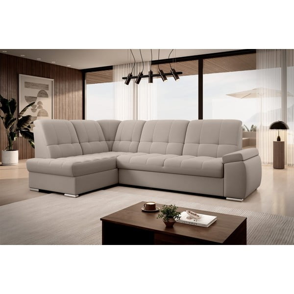 Bēšs samta salokāms/ar uzglabāšanas vietu stūra dīvāns (ar kreiso stūri/L veida) Sado – ELTAP-image-4