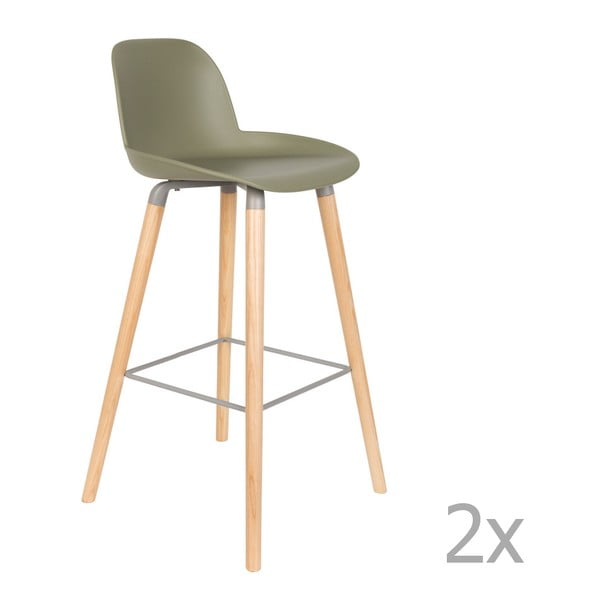 2 zaļu bāra krēslu komplekts Zuiver Albert Kuip, sēdekļa augstums 75 cm