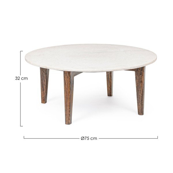Balts/dabīga toņa apaļš žurnālgaldiņš ar marmora virsmu ø 75 cm Sylvester – Bizzotto-image-2