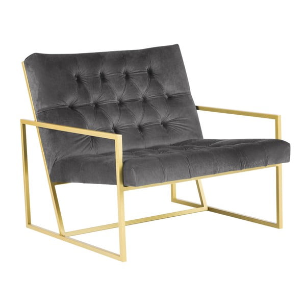 Mazzini Sofas Bono pelēks krēsls ar zeltainu dizainu