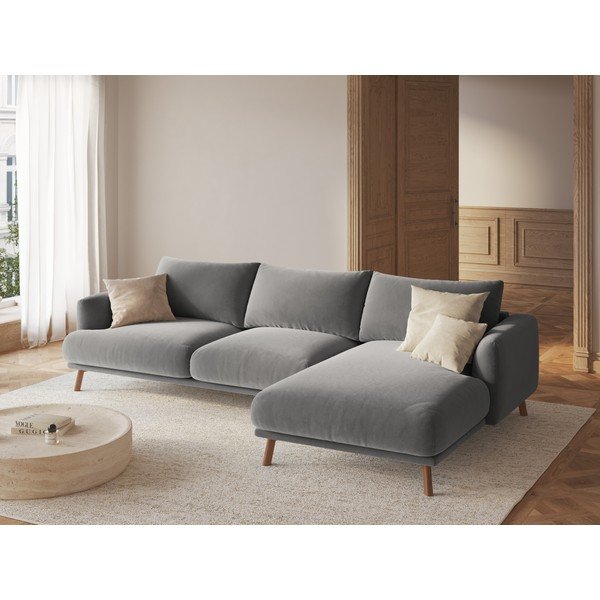 Pelēks samta stūra dīvāns (ar labo stūri/ar zvilni) Naomi – Micadoni -image-1