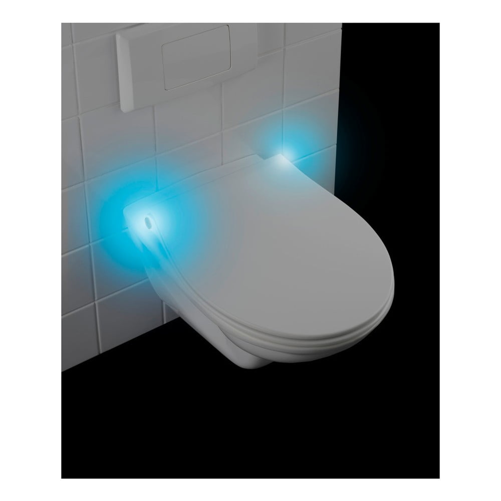 Balts tualetes poda sēdeklis ar LED apgaismojumu un vieglu aizvēršanu Wenko Gubbio, 44 x 36,8 cm